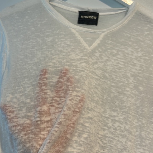 Monrow Knit Semi Sheer White Sweater - Picture 2 of 5